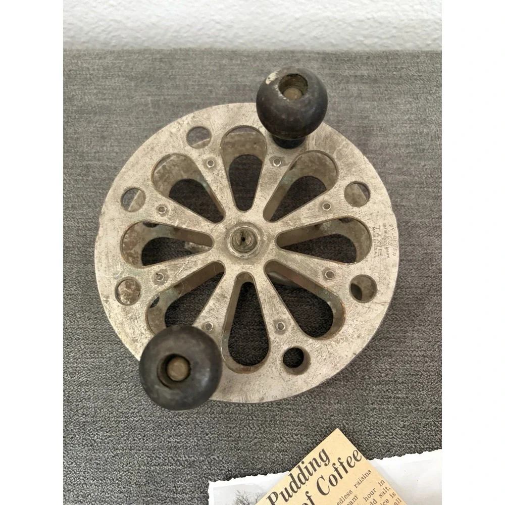 Large Antique Fishing Reel Fly Reel Wood Handles Primitive Ephemera, Pins